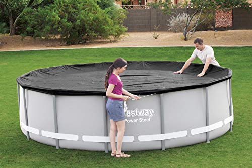 BESTWAY 58248 - Cobertor Invierno para Piscina Desmontable Ø427 cm Redonda PVC con Cuerdas Para Fijarlo y con Orificios de Drenaje Fácil Colocación y Almacenaje