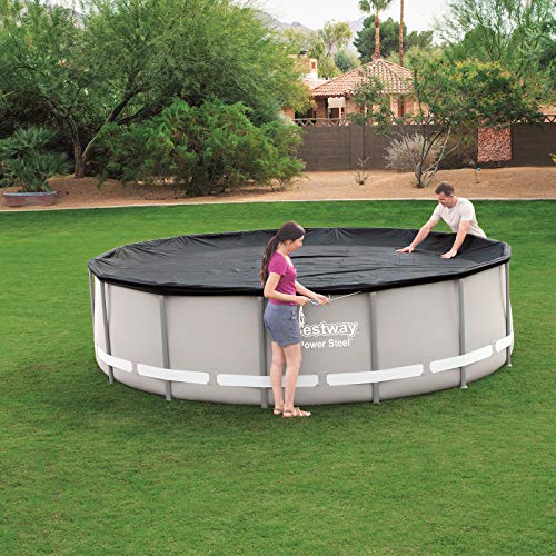 BESTWAY 58248 - Cobertor Invierno para Piscina Desmontable Ø427 cm Redonda PVC con Cuerdas Para Fijarlo y con Orificios de Drenaje Fácil Colocación y Almacenaje