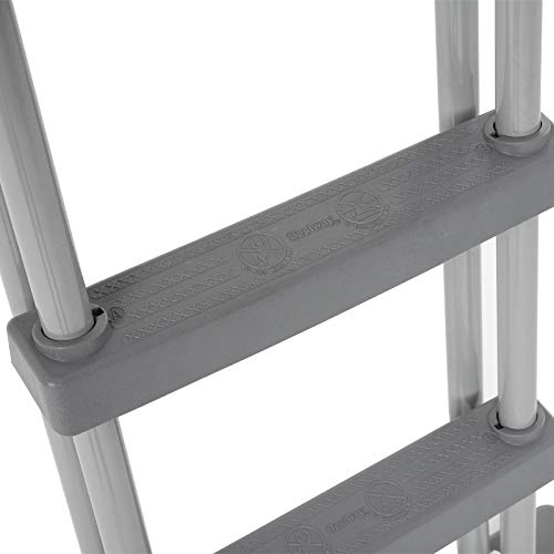 BESTWAY 58332 - Escalera para Piscina Desmontable de 132 cm de PVC y Metal Resistente a la Corrosión con Plataforma, Peldaños Anchos y Sistema de Seguridad para Niños