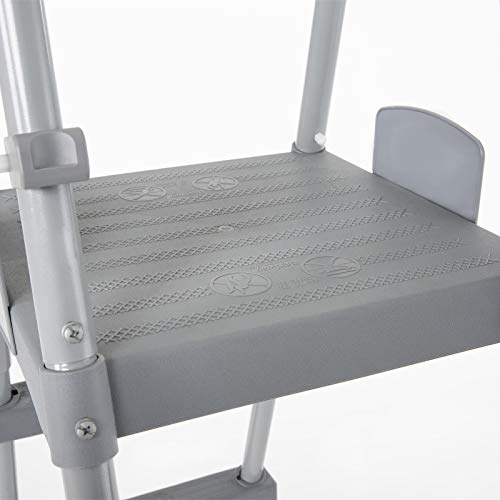 BESTWAY 58332 - Escalera para Piscina Desmontable de 132 cm de PVC y Metal Resistente a la Corrosión con Plataforma, Peldaños Anchos y Sistema de Seguridad para Niños