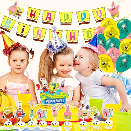 BESTZY 36pcs Bob Esponja Cumpleanos, Fiesta de Cumpleaños DIY Decoración Suministros, pancarta de cumpleaños y globos de látex para niños decoraciones