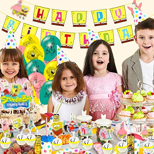 BESTZY 36pcs Bob Esponja Cumpleanos, Fiesta de Cumpleaños DIY Decoración Suministros, pancarta de cumpleaños y globos de látex para niños decoraciones