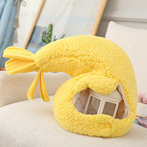 bibididi Lindo Gorro de Felpa de camarón Frito Divertido Juguete para Dormir Relleno Gorro de Cosplay Gorro cálido, Gorro de Felpa de camarón Frito, Amarillo