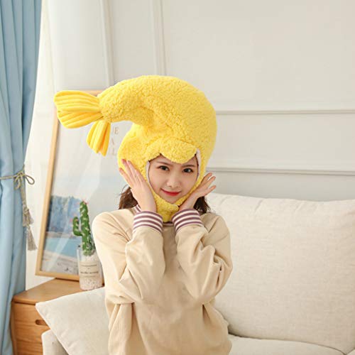 bibididi Lindo Gorro de Felpa de camarón Frito Divertido Juguete para Dormir Relleno Gorro de Cosplay Gorro cálido, Gorro de Felpa de camarón Frito, Amarillo