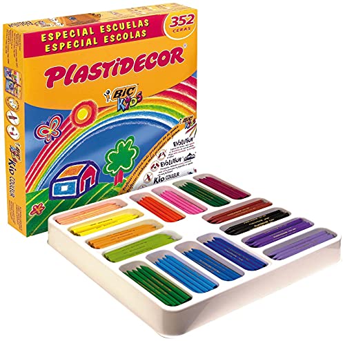 BIC Kids Plastidecor Pack de Ceras lavables, especial escuelas, óptimo para niños a partir de 30 meses, antimanchas- Caja de 352 ceras