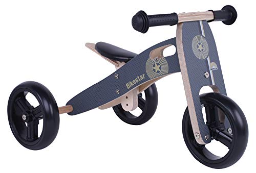 BIKESTAR 2 in 1 Bicicleta sin Pedales Madera para niños y niñas Bici Ajustable 7 Pulgadas | Bicicleta y Triciclo Mini a Partir de 1-1,5 años | 7" Edición Sport Negro