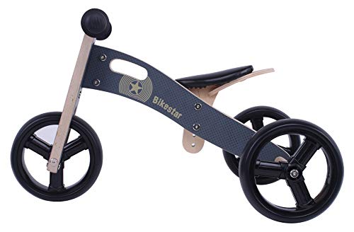 BIKESTAR 2 in 1 Bicicleta sin Pedales Madera para niños y niñas Bici Ajustable 7 Pulgadas | Bicicleta y Triciclo Mini a Partir de 1-1,5 años | 7" Edición Sport Negro