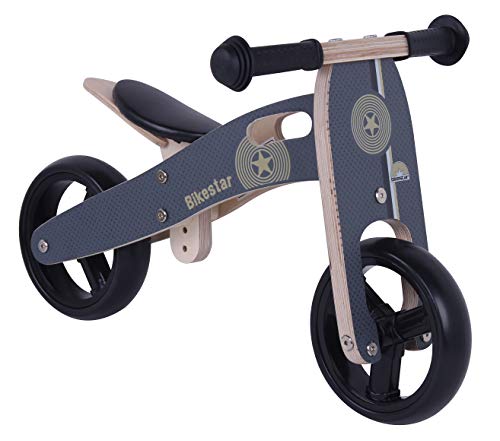 BIKESTAR 2 in 1 Bicicleta sin Pedales Madera para niños y niñas Bici Ajustable 7 Pulgadas | Bicicleta y Triciclo Mini a Partir de 1-1,5 años | 7" Edición Sport Negro