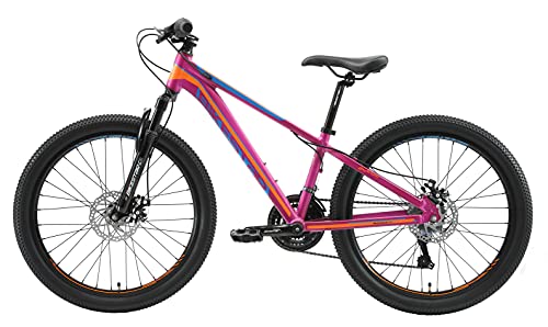 BIKESTAR Bicicleta de montaña Juvenil de Aluminio 24 Pulgadas de 10 a 13 años | Bici niños Cambio Shimano de 21 velocidades, Freno de Disco, Horquilla de suspensión | Berry