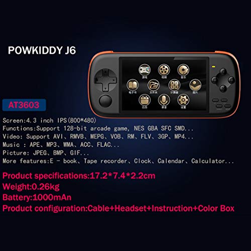 BIlinli POWKIDDY J6 Consola de Juegos portátil Pantalla IPS de 4,3 Pulgadas 1000 mA 8 GB simulador Arcade mame Incorporado 2568 Juegos GIF para niños