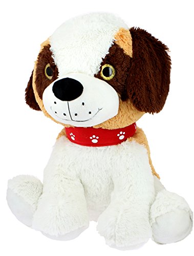 Bimar Peluche Perro San Bernardo Ojos de Cristal Collar Huellas 48 cm, Multicolor, Poliéster