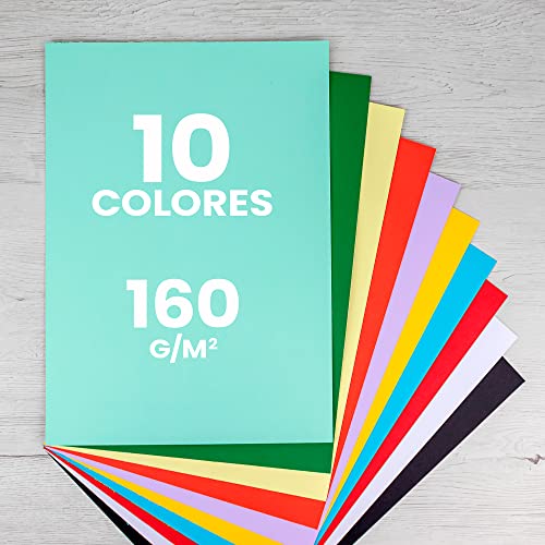 BLOC CARTULINAS DE COLORES QUIJOTE PAPER WORLD - Hojas de colores, 20 hojas, tamaño A3, 160gr/m² para Manualidades y scarpbooking, 10 colores - PACK 2 Uds