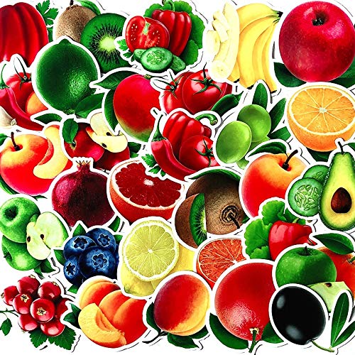 BLOUR 100 Piezas exquisitas Pegatinas de Frutas y Verduras Frescas a Prueba de Agua para Cocina, panadería, Plato, refrigerador, Juguetes educativos para niños