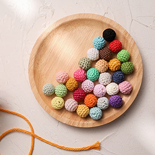 Bola de ganchillo Teether 30pcs 16mm Beads-Perlas de ganchillo-embellecimiento-madera Hilados de algodón del grano de la mezcla labra el color de los granos redondos-bebé Teether Juguetes