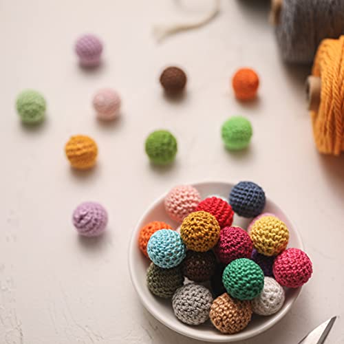 Bola de ganchillo Teether 30pcs 16mm Beads-Perlas de ganchillo-embellecimiento-madera Hilados de algodón del grano de la mezcla labra el color de los granos redondos-bebé Teether Juguetes