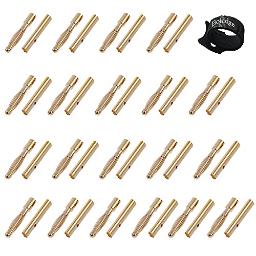 Boladge 20 Pares Conector Banana de Bala Macho Hembra 2mm 2.0mm Chapado en Oro para Motor ESC Batería Lipo