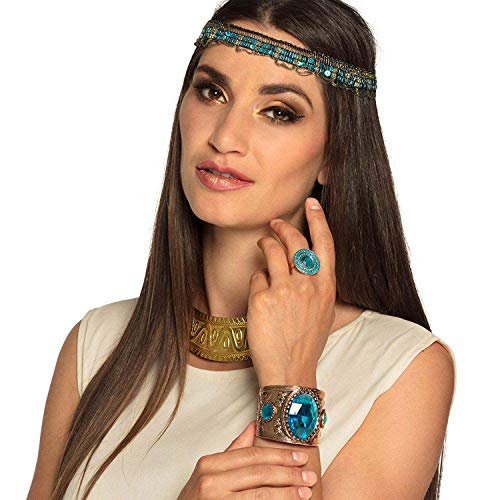 Boland 64425 64425 Pulsera Topaz of Nile, oro y turquesa, joya de fantasía, brazalete con piedras preciosas, Egipterina, Cleopatra, carnaval, fiesta temática, Halloween, mujer, talla única