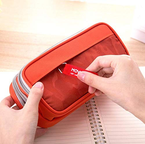 Bolsa de Almacenamiento de papelería Simple,Bolsa de papelería con Cremallera de Gran Capacidad, Bolsa de lápices Doble, Naranja,para Adultos, niños, niñas