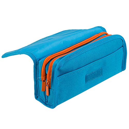 Bolsa de Almacenamiento de papelería Simple,Estuche de Lona de Lona Multicapa, Estuche de Cremallera de Color sólido, Azul,para Adultos, niños, niñas