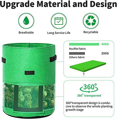 Bolsas Cultivo Plantas, Ventana Transparente Observable de 360 Grados con Solapa, Recipientes Cultivo Hortalizas Transpirables para Plantar Flores, Hortalizas y Frutas,Verde,10Gallons