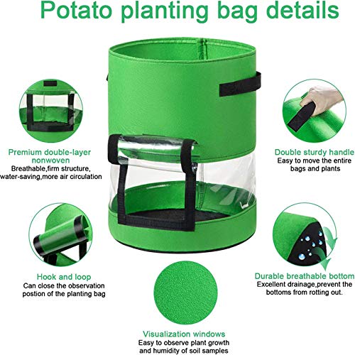 Bolsas Cultivo Plantas, Ventana Transparente Observable de 360 Grados con Solapa, Recipientes Cultivo Hortalizas Transpirables para Plantar Flores, Hortalizas y Frutas,Verde,10Gallons