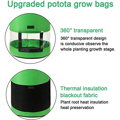 Bolsas Cultivo Plantas, Ventana Transparente Observable de 360 Grados con Solapa, Recipientes Cultivo Hortalizas Transpirables para Plantar Flores, Hortalizas y Frutas,Verde,10Gallons