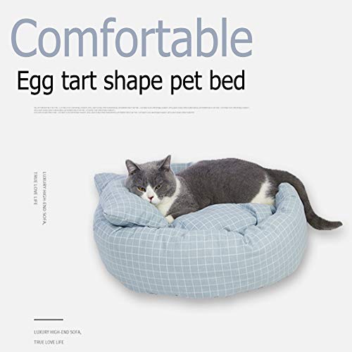 BORNET Cama De Perro A Cuadros Redondos Casa De Nido De Mascotas Cama De Gato Manta De Perro Alfombrillas para Perros Cama para Mascotas Lavable Impreso,Blue-XL