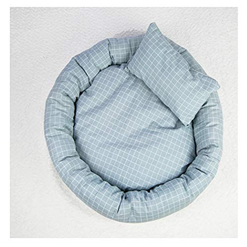 BORNET Cama De Perro A Cuadros Redondos Casa De Nido De Mascotas Cama De Gato Manta De Perro Alfombrillas para Perros Cama para Mascotas Lavable Impreso,Blue-XL