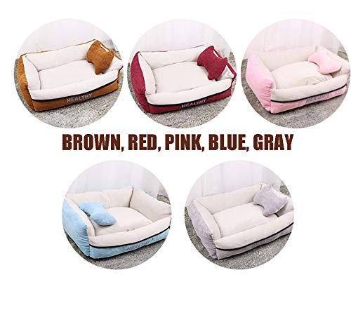 BORNET Cama para Perros/Cama para Gatos Peluche para Perros Cálido Cómodo Cuadrado Cojín Desmontable para Mascotas/Cama para Mascotas,Pink-L