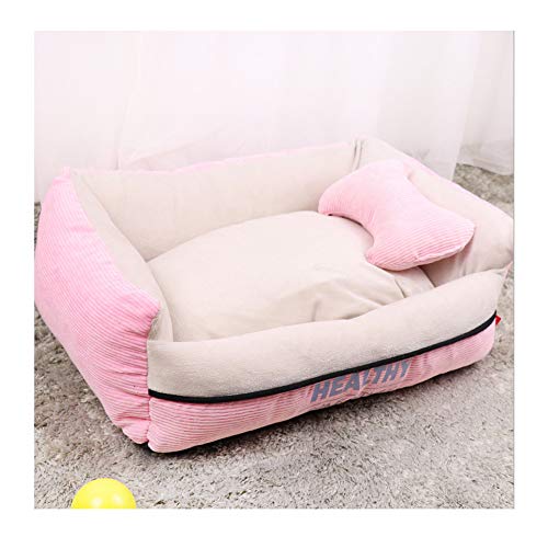 BORNET Cama para Perros/Cama para Gatos Peluche para Perros Cálido Cómodo Cuadrado Cojín Desmontable para Mascotas/Cama para Mascotas,Pink-L