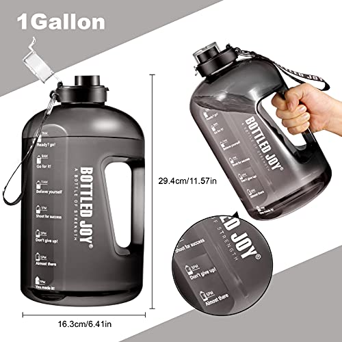 Botella de Agua 1 Galón Botella Deportiva con Marcas de Tiempo Reutilizable y sin BPA Botella para Beber Agua con Cepillo de Limpieza Water Bottle con Asa para Oficina Gimnasio