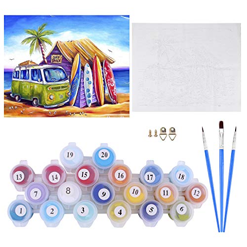 BOUNDAIR Pintar por Numeros Adultos Kit de Pintura al óleo de Lienzo DIY con Pinceles por Números Decoración del Hogar, Sin Marco-- Coche Pequeño (40 x 50 cm)