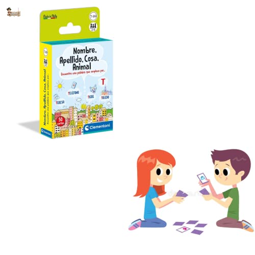 BricoLoco. Juego de mesa, juego de cartas “nombre, apellido, cosa, animal”. Juegos de mesa para 2 niño y niña. Divertido juguete memoria.