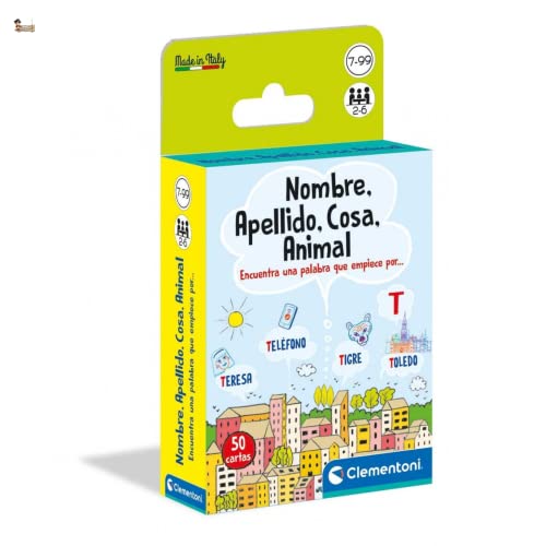 BricoLoco. Juego de mesa, juego de cartas “nombre, apellido, cosa, animal”. Juegos de mesa para 2 niño y niña. Divertido juguete memoria.