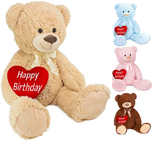 BRUBAKER Peluche Gigante XXL - Oso / Osito de Peluche - 100 cm - Beige - 'Happy Birthday' corazón de Peluche Incluido