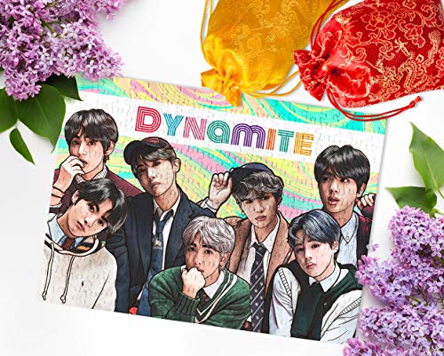 BTS Grupo Kpop Boy Band Puzzle fluorescente 300 piezas A3 adultos ilustrado puzle regalo para adultos arte dibujado a mano (Style 1)