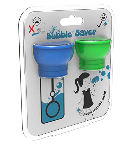 BubbleSaver - Tapa para Pompero de Juguete de Plástico - El Agujero de la Varita Se Cierra para Mantener el Jabón Dentro - Accesorios para Fiestas y Juegos de Burbujas - Pack de 2 (Verde/Azul)