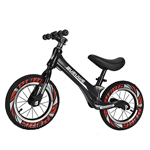 Bueuwe 12/14 Pulgadas Bicicleta NiñO, Sin Pedales,Ultraligera,Manillar Y SillíN Ajustables,Bici para NiñOs De 2 A 7 AñOs Juguetes,hasta 45 Kg,3 Colores,Negro,12 Inches