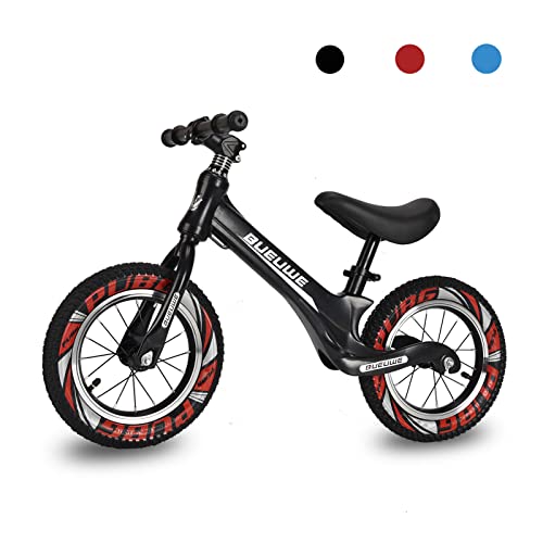 Bueuwe Bicicleta de Equilibrio Sin Pedales NiñO 2-6 AñOs,12 Pulgadas Bici para NiñOs,SillíN Ajustables,Ultraligera,Aprender A Mantener El Equilibrio Juguetes para NiñOs,hasta 45 Kg, F Black