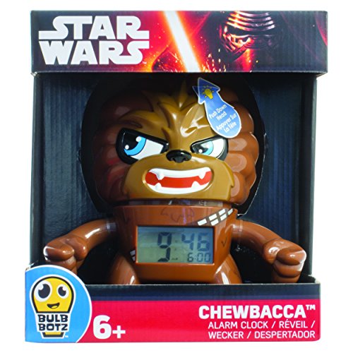 BulbBotz Star Wars Chewbacca - Reloj despertador con luz para niños, color marrón y negro, plástico, 7.5 pulgadas de alto, pantalla LCD, chico y niña, oficial