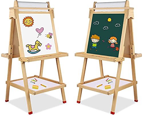 Caballete de arte para niños - Soporte de madera con letras magnéticas - Números - Tizas y lápices de colores para niños mayores de 3 años