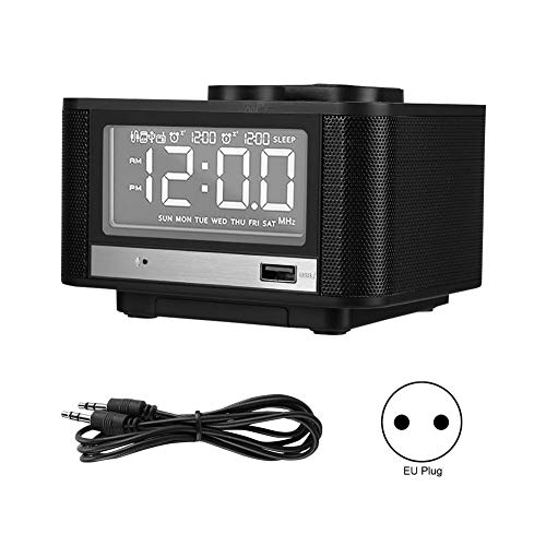 Caja de Altavoz Bluetooth de cabecera Altavoz de Pantalla Digital Reloj Despertador de Carga inalámbrica con Altavoz de Rango Completo de 5 w(Enchufe de la UE)