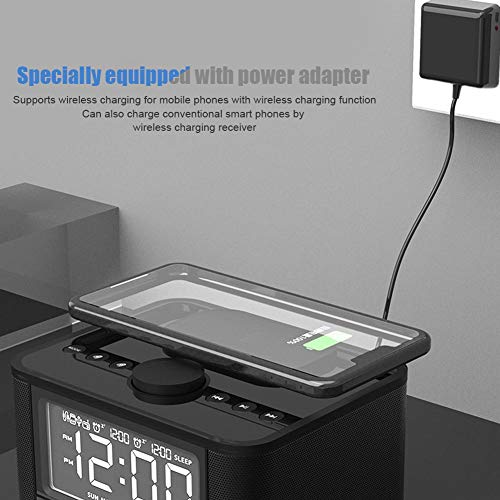 Caja de Altavoz Bluetooth de cabecera Altavoz de Pantalla Digital Reloj Despertador de Carga inalámbrica con Altavoz de Rango Completo de 5 w(Enchufe de la UE)