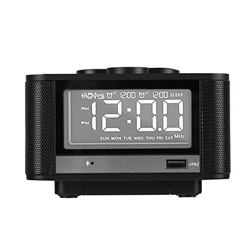 Caja de Altavoz Bluetooth de cabecera Altavoz de Pantalla Digital Reloj Despertador de Carga inalámbrica con Altavoz de Rango Completo de 5 w(Enchufe de la UE)