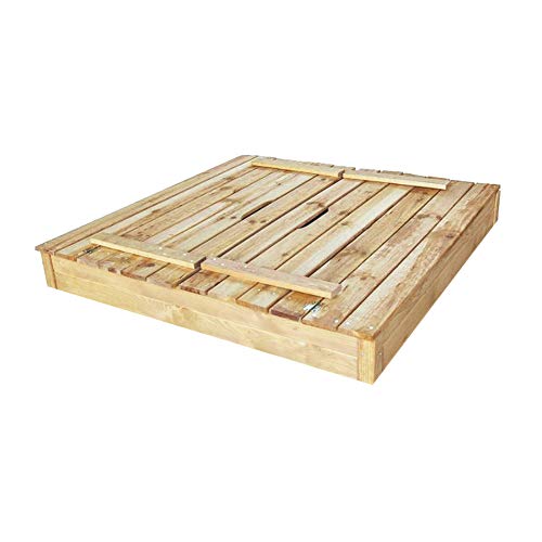 Caja de arena de madera con tapa y asiento, madera natural de conífera, 115 x 115 cm, 220 litros