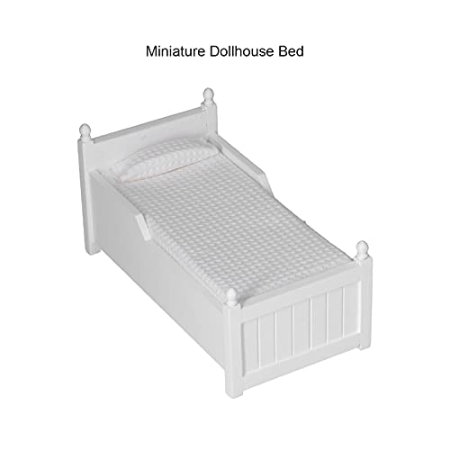 Cama de Casa de Muñecas, Elegante Y Elegante Diseño de Cajón de Material de Abedul 1:12 Cama de Muñeca en Miniatura con Almohada de Muñeca para Casa de Muñecas para Muñecas(Una cama (blanca))