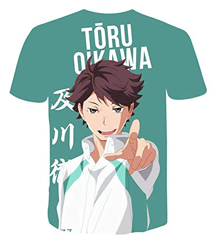 Camiseta de manga corta 3D de QYIFIRST con diseño de anime, camiseta de manga corta, camiseta Aobajohsai High School voleibol Club Oikawa Tooru Top Blusa Cosplay Disfraz azul 3XL (pecho: 124 cm)