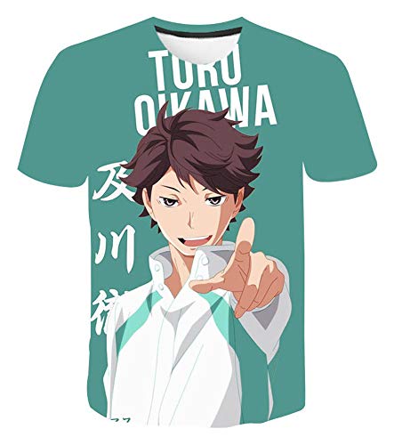 Camiseta de manga corta 3D de QYIFIRST con diseño de anime, camiseta de manga corta, camiseta Aobajohsai High School voleibol Club Oikawa Tooru Top Blusa Cosplay Disfraz azul 3XL (pecho: 124 cm)