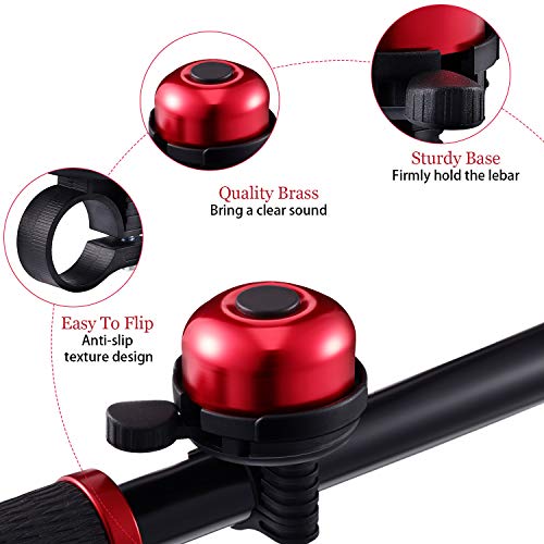 Campana de Bici de Aleación de Aluminio Anillo de Timbre de Bici Sonido Claro Nítido Fuerte para Bici de Carretera, Bici de Montaña, Bici de Ciudad, Bici Deportiva, Bici de Niños Adultos, Rojo y Negro