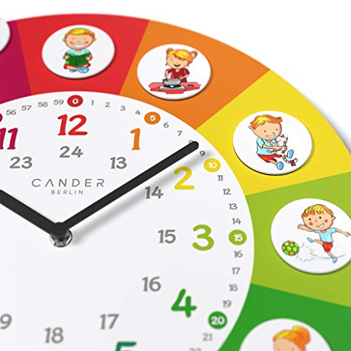 Cander Berlin MNU 11030 R - Reloj de pared para niños (silencioso, 30 cm, imágenes magnéticas silenciosas, para habitación de los niños, analógico, sin ruido de tictac)